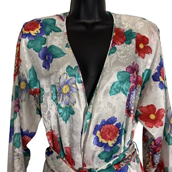 Mary McFadden For Neiman Marcus Vintage Floral Kimono Robe and Night Gown Set - Picture 12 of 16